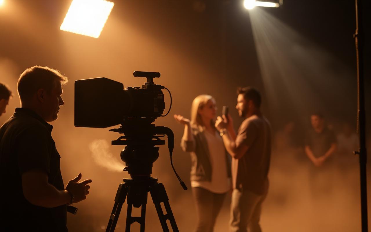 Crew setting lights on an ad film set