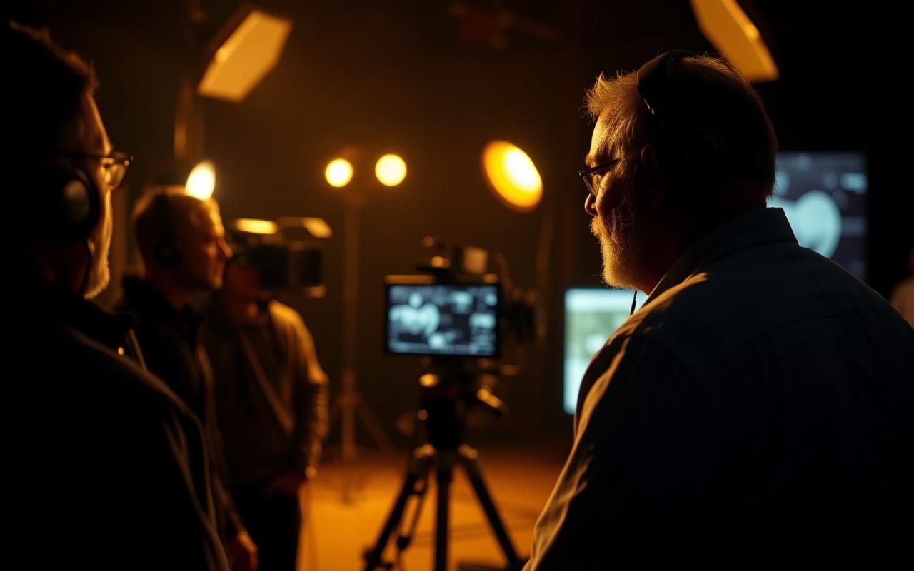 Director reviewing a take on the monitor